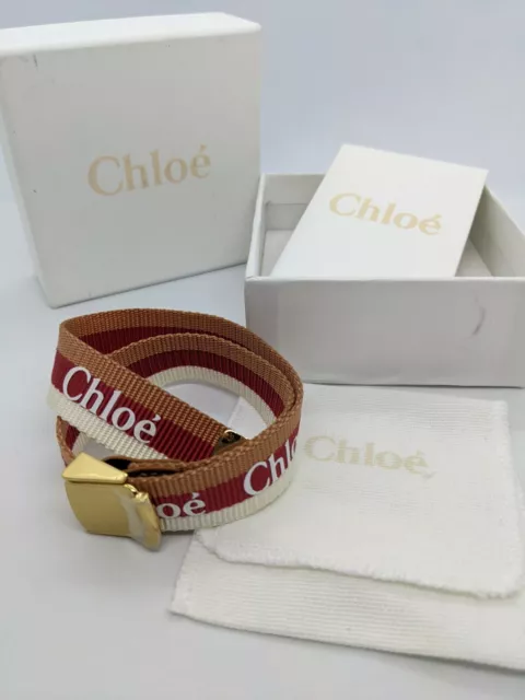 CHLOE Valmy wrap-around brass nylon women's bracelet - White/Gold - WITH BOX