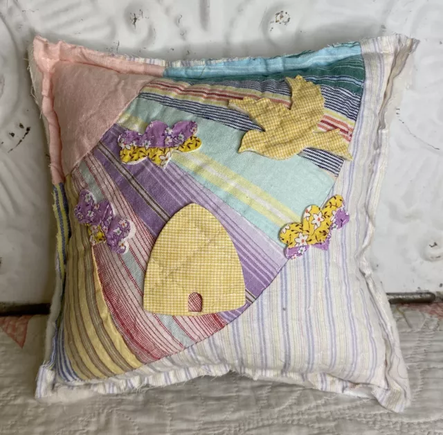 NEW Handmade Bee Skep Bees & Bird Pillow Tuck Vintage Quilt  Chenille Bedspread