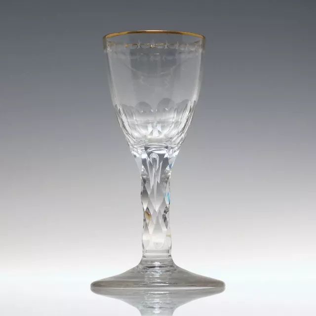 English 18th Century Facet Cut Wine Glass with Gilded Rim c1780