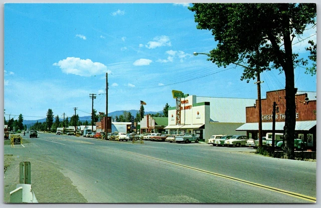 Postcard CA Chester California Street View 1950s Plumas County CA14