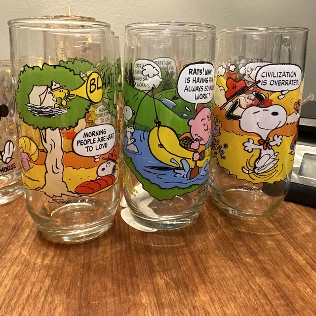MCDONALDS VINTAGE CAMP SNOOPY COLLECTION Clear Glasses Set Of 3 1980s