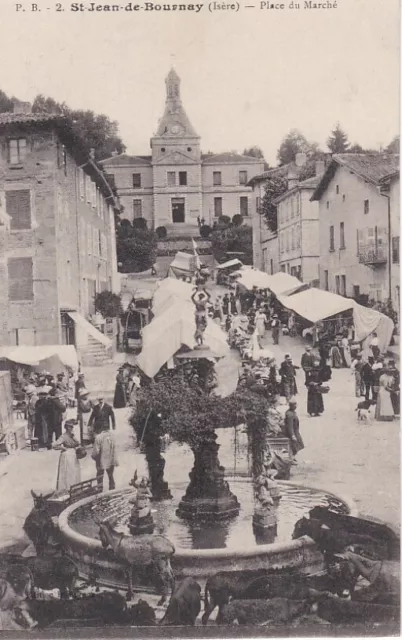 CPA 38 ALPES ISERE Env. Vienne Artas Royas ST JEAN-DE-BOURNAY Place Marché 1916