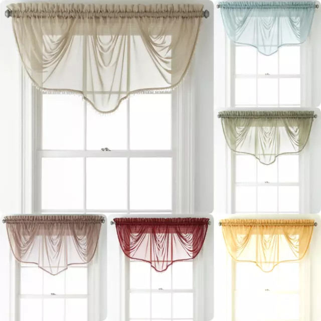 1Pc Weavy Beaded Waterfall Valance Voile Sheer Window Curtain Rod Pocket Topper