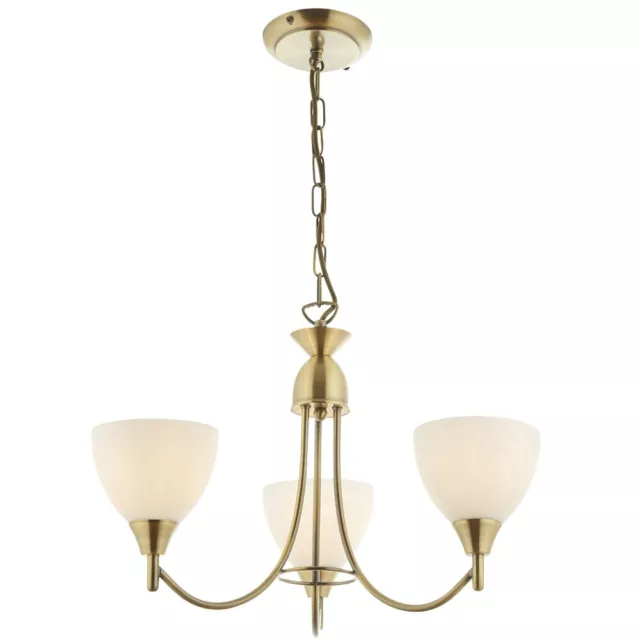 ANDY Antique Brass 3 Way E14 Ceiling Light Pendant/Semi Flush Opal Glass Shades