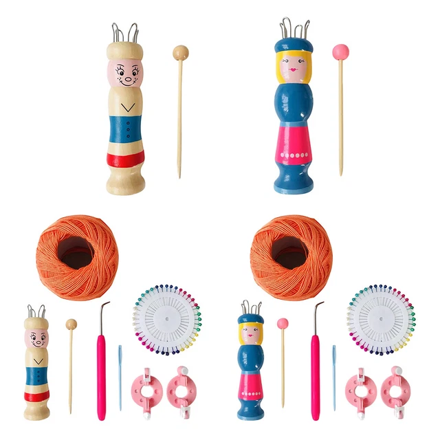 Muñeca de madera Cuerda de tejer Crochet Set Niños Telar con agujas Telar Trenzado Lana