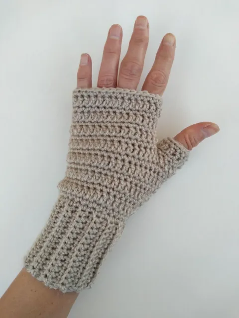Ladies Handmade Crochet/Fingerless Gloves/Wrist warmers/ Beige/ Small/Med