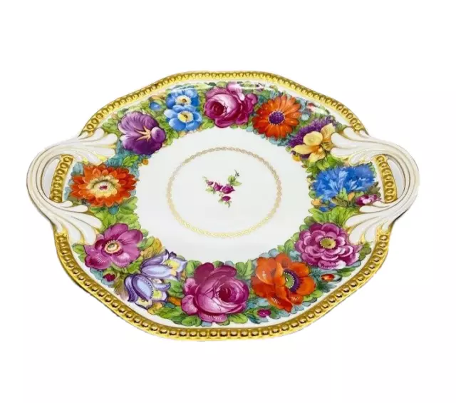 1930s Rosenthal Bavaria Hand Painted Dresden Roses Floral Cake Plate Handles