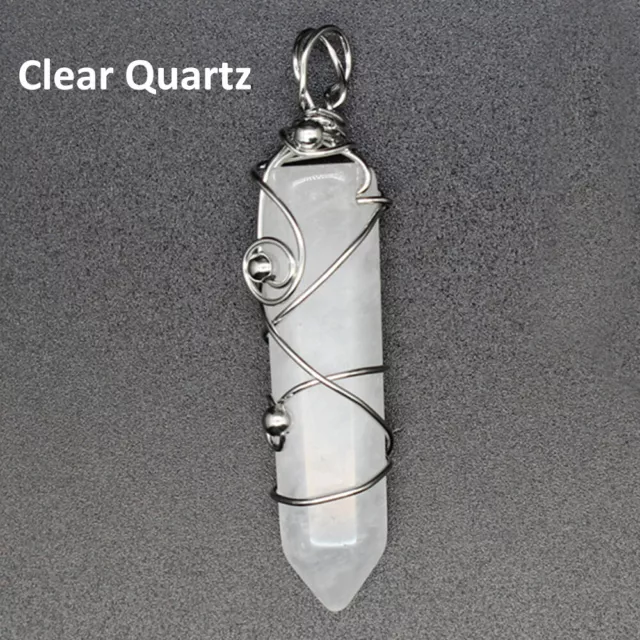 Natural Wire Wrapped Crystal Point Pendant Chakra Quartz Gemstone Reiki Healing