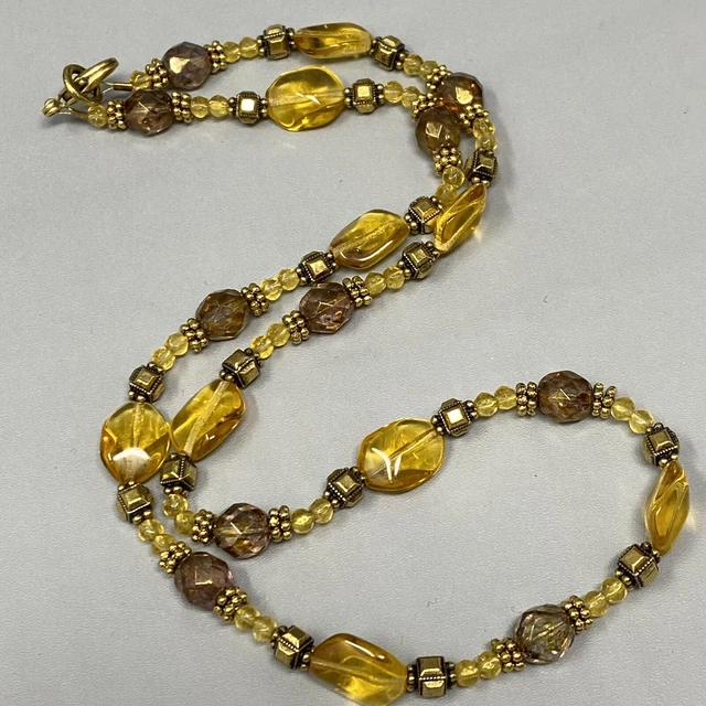 Statement Necklace Gold Color Twist Glass Bead Czech Fire Polished Station 21"