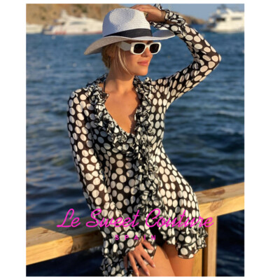 Zara Woman Nwt Ss22 Black-White Ruffled Polka Dot Blouse All Sizes  8039/065