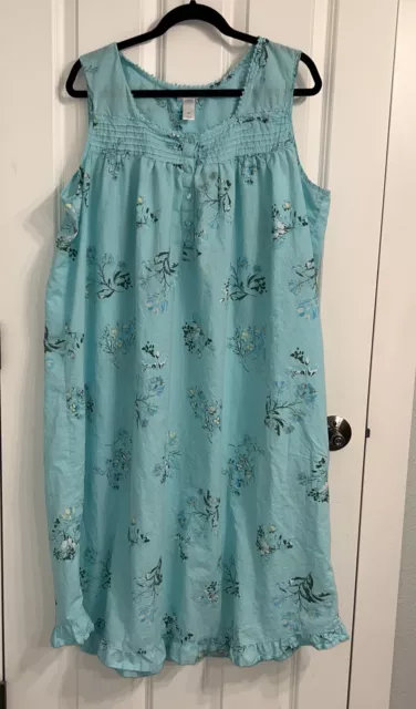 Adonna Sleeveless Short Nightgown Sz 2XL Blue Cotton Floral Ruffles Lace Trim