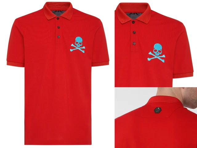 Philipp Plein Tête de Mort Shirt Polo Cuir Pp Hexagone Patch Chemise T-Shirt