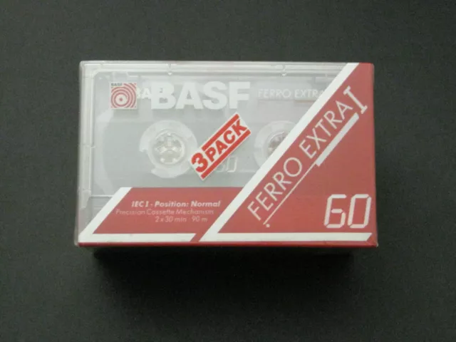 Confezione da 3 BASF FERRO EXTRA I C 60 nastro audio NOS - musica cassetta vuota IMBALLO ORIGINALE