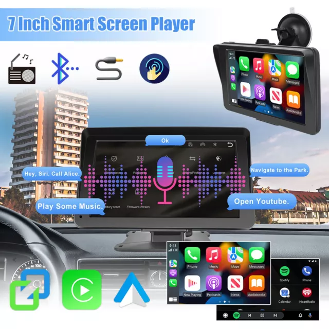 7 Inch Portable Touch Screen Car Radio Wireless Apple Carplay Android Auto BT FM