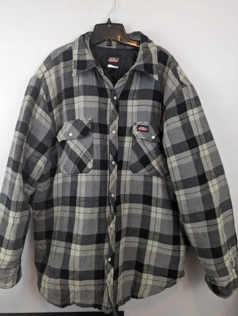 Dickies Mens Quilt Lined Snap Zippered Hooded Flannel Grey Black Plaid Jacket XL