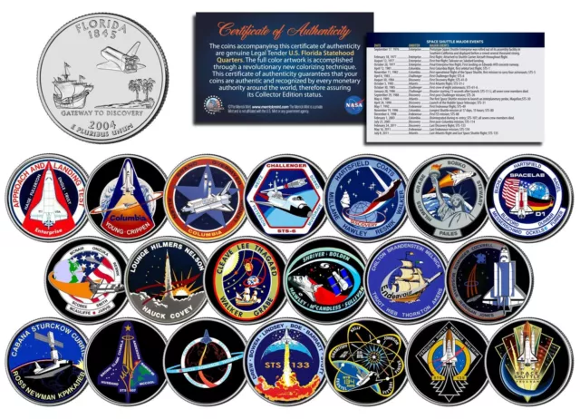 SPACE SHUTTLE PROGRAM MAJOR EVENTS Colorized FL Quarters U.S. 20-Coin Set NASA