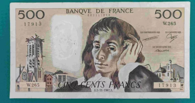 BILLET BANQUE 500 FR Pascal 05-11-1987