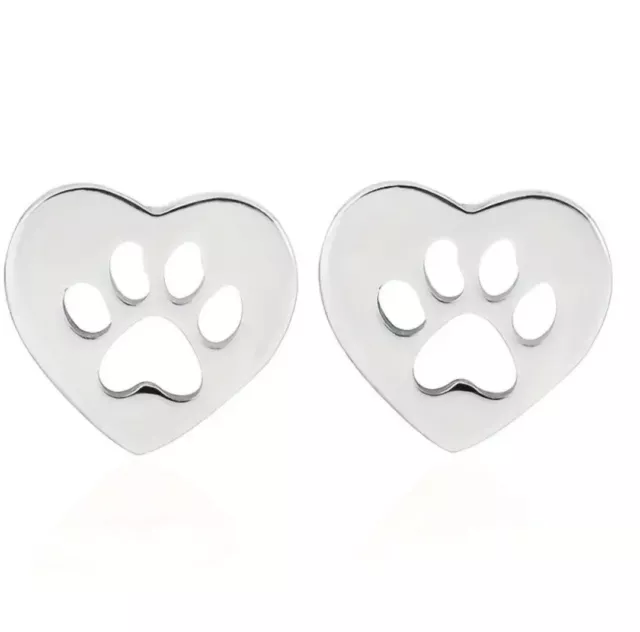 S925 Sterling Silver Heart Paw Print Stainless Steel Stud Earrings Dog Cat Love