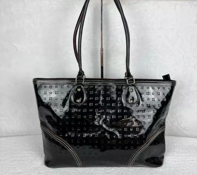 Arcadia Handbag Purse Patent Leather Black Satchel Tote Shoulder