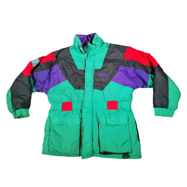 Steep Slopes Ski Jacket Puffer Vintage 90s Neon Green & Purple Size Kids Age 16