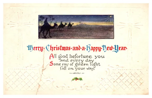 postcard Merry Christmas & Happy New year the Magi-embossed-Whitker 6508