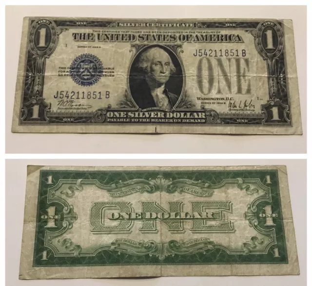 Vintage 1928-B One Dollar $1 Silver Certificate Bill Funnyback Blue Washington