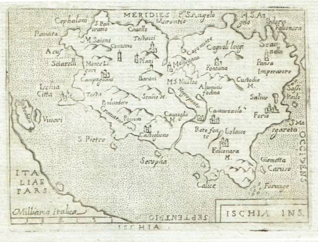 ISCHIA 1667 ORTELIUS MARCHETTI Piccola Mappa Originale Antica Napoli Italia