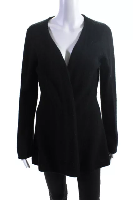 Minnie Rose Womens Cashmere Ribbed Open Front Long Sleeve Cardigan Black Size M