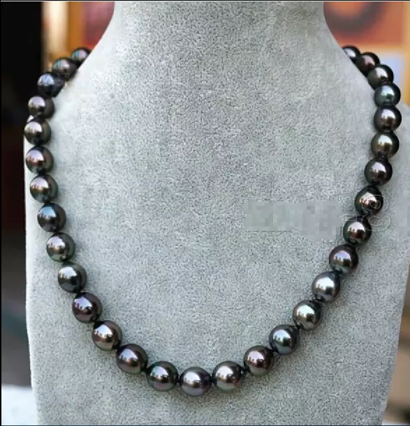 Fashion Women Genuine 8-9mm Tahitian Black Natural Pearl Necklace 18" AAA