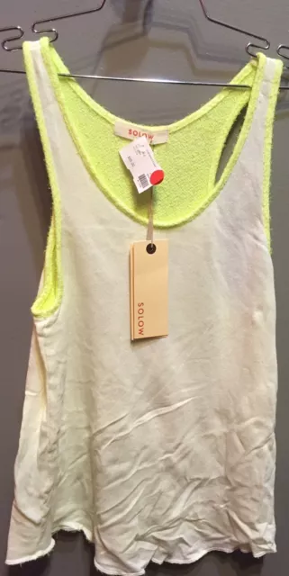 $57 NWT SoLow Brand Neon Yellow And White With Dropped Neck Tank M