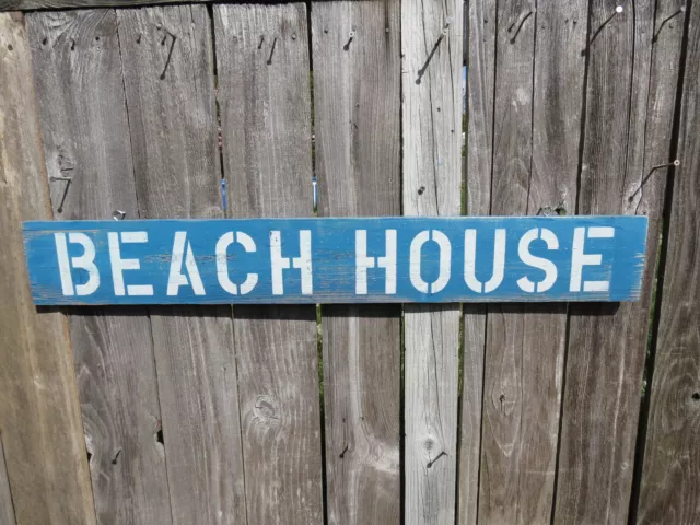 38 Inch Beach House Wood Hand Painted Sign Nautical Seafood (#S456)