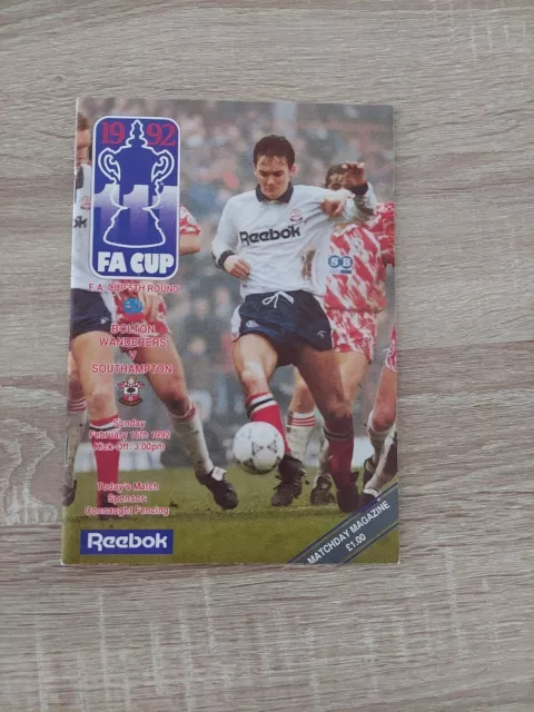 Bolton Wanderers v Southampton FA Cup Programme 1992