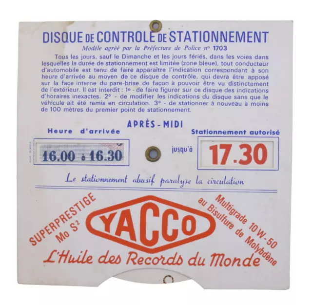 Ancien Disque de stationnement publicitaire Yacco