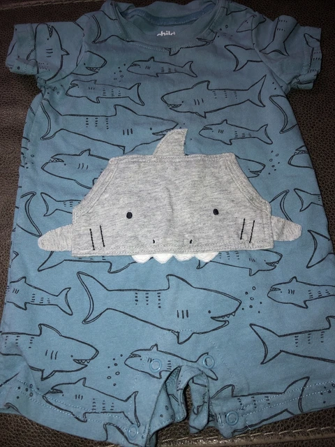 EUC Child of Mine by Carter's Baby Boys' Shark One Piece w Front Pock 3-6 Months