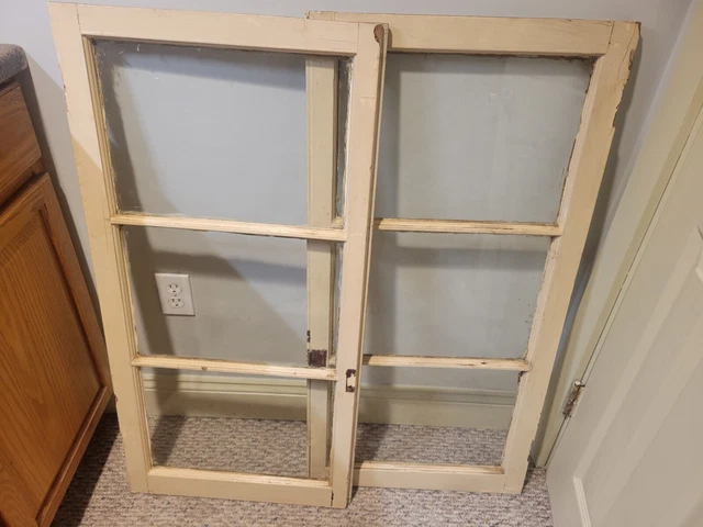 Pair Antique 3 Window Glass Cabinet Cupboard Doors Vintage Built-ins