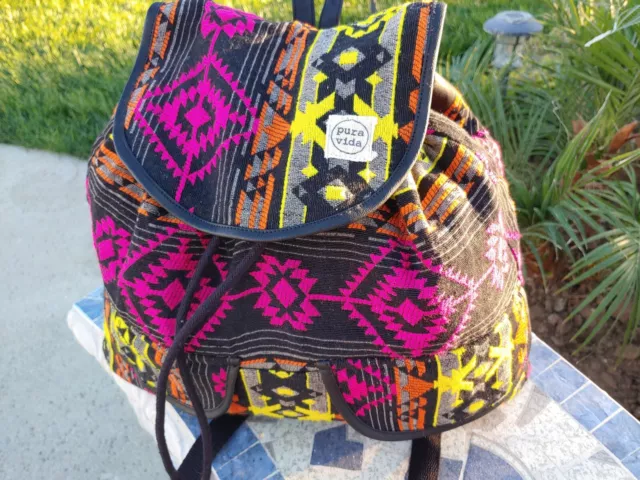 Pura Vida (New) Backpack Hand Bag  Adjustable Drawstring Straps Multicolor