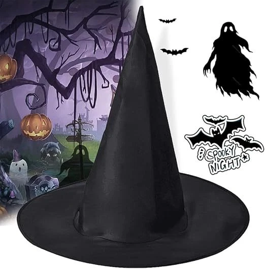 2X WITCHES HAT Adult Black Witch Halloween Witches Fancy Dress Costume