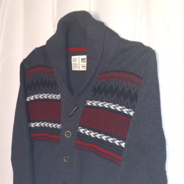 URBAN PIPELINE CARDIGAN Sweater Gray Red Aztec Pattern Button Up Men's ...