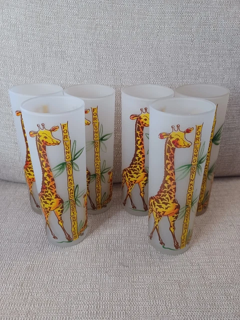 Vintage Federal Glass Giraffe Long Drinks Tom Collins Frosted Tumblers Set of 6