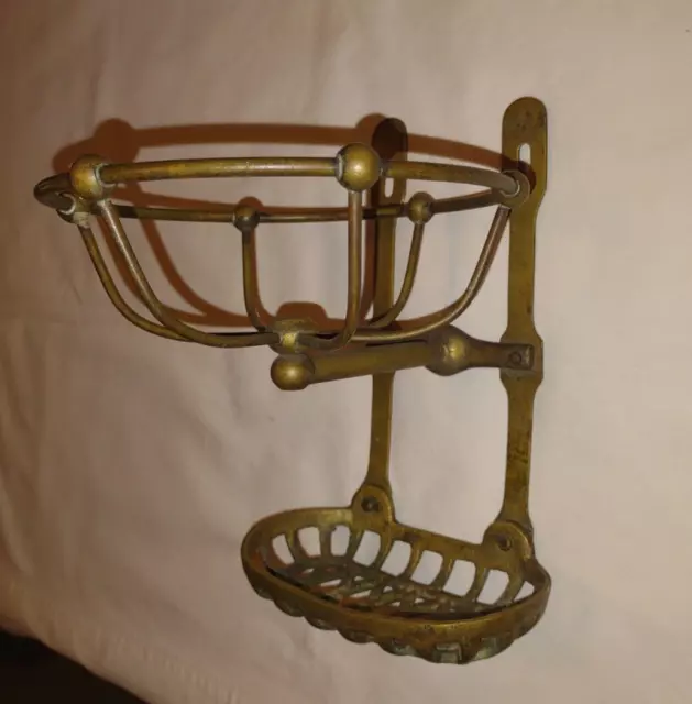 Vtg Antique Victorian Cast Brass Bathtub Sponge & Soap Holder c1890 WALL MOUNT