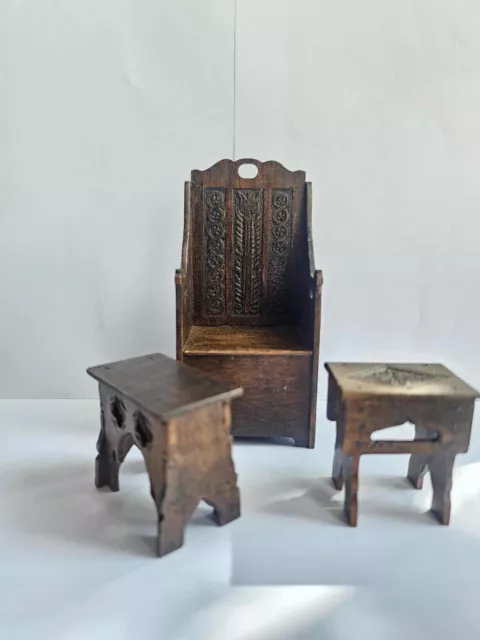 Dolls house artisan signed Tudor furniture-AS