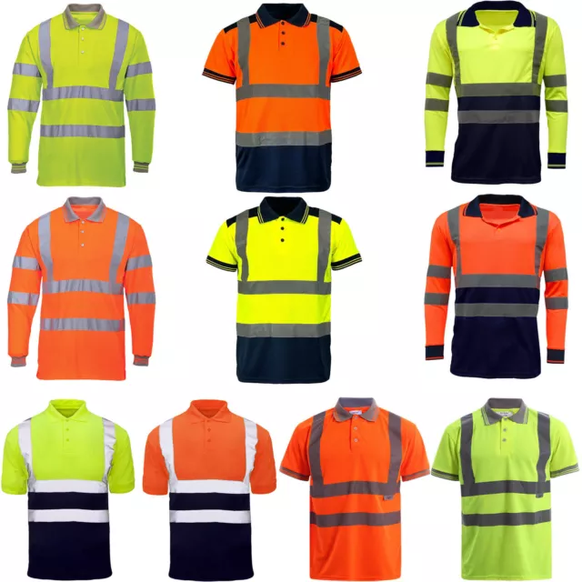 Hi Viz Vis Polo T-Shirt High Visibility Reflective Tape Safety Security Work Top