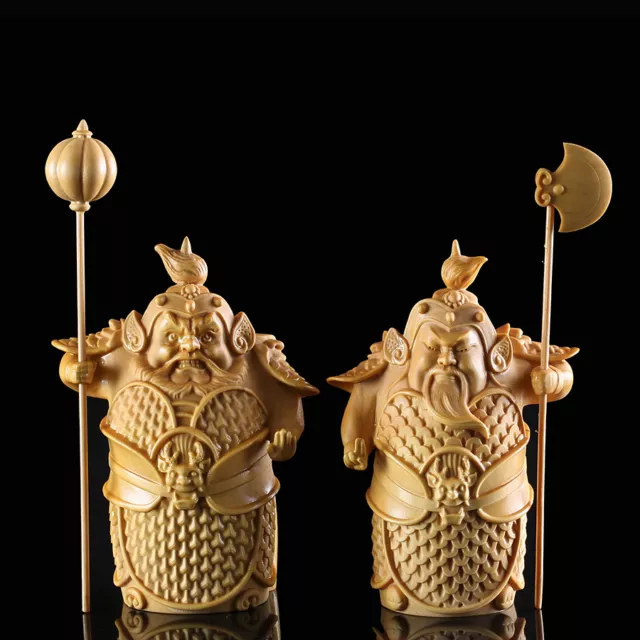 TL009 - 9.5 *4 * 7 CM Carved Boxwood Carving Figurine : Pair of Ancient Warriors