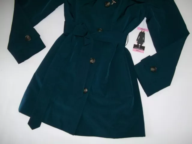 LONDON FOG Dark Teal HOODED Lined TRENCH Rain COAT Raincoat Womens SMALL NEW 3