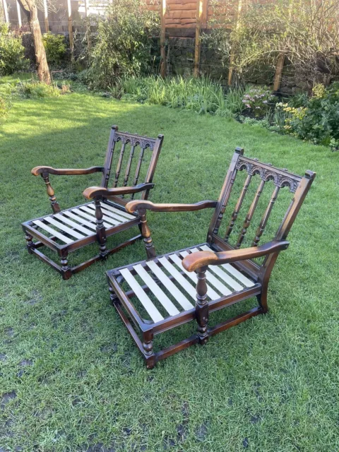 Pair Of Antique Style Ercol Old Colonial Wood Framed Armchairs Oak Elm 2