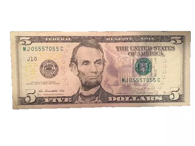 Special Serial Numbers  Us Currency Trinary Mj05557055C