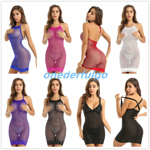 Mini abito da notte donna babydoll sexy vedere attraverso bodycon rete da pesca