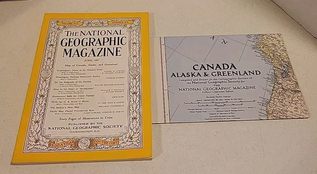 NATIONAL GEOGRAPHIC MAGAZINE, June 1947, MAP Canada & Alaska, Army ...