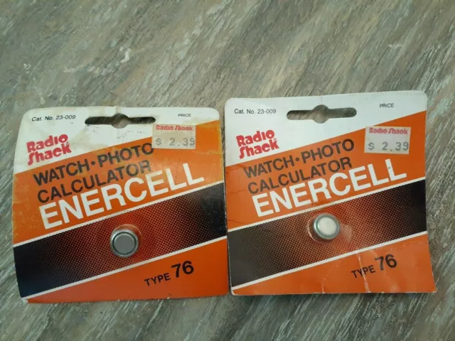 TWO VTG Radio Shack 1.5 Volt Enercell Battery silver oxide TYPE 76 CAT NO.23-009