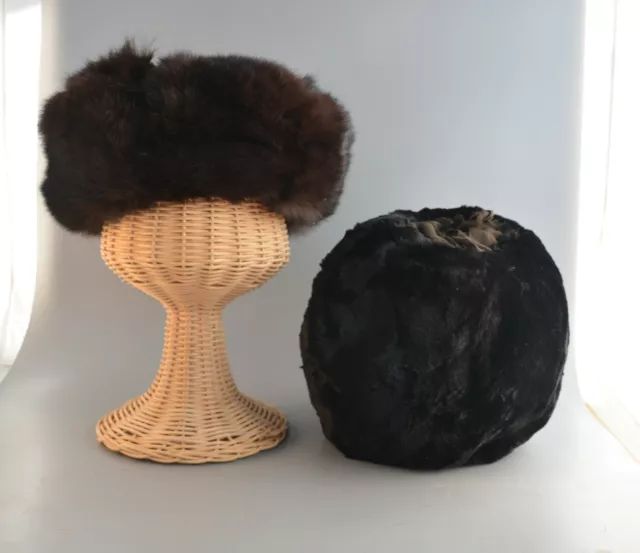 Antique Vintage Fur Hat with Flaps & Fur Hand Warmer Muff Set - Albrecht